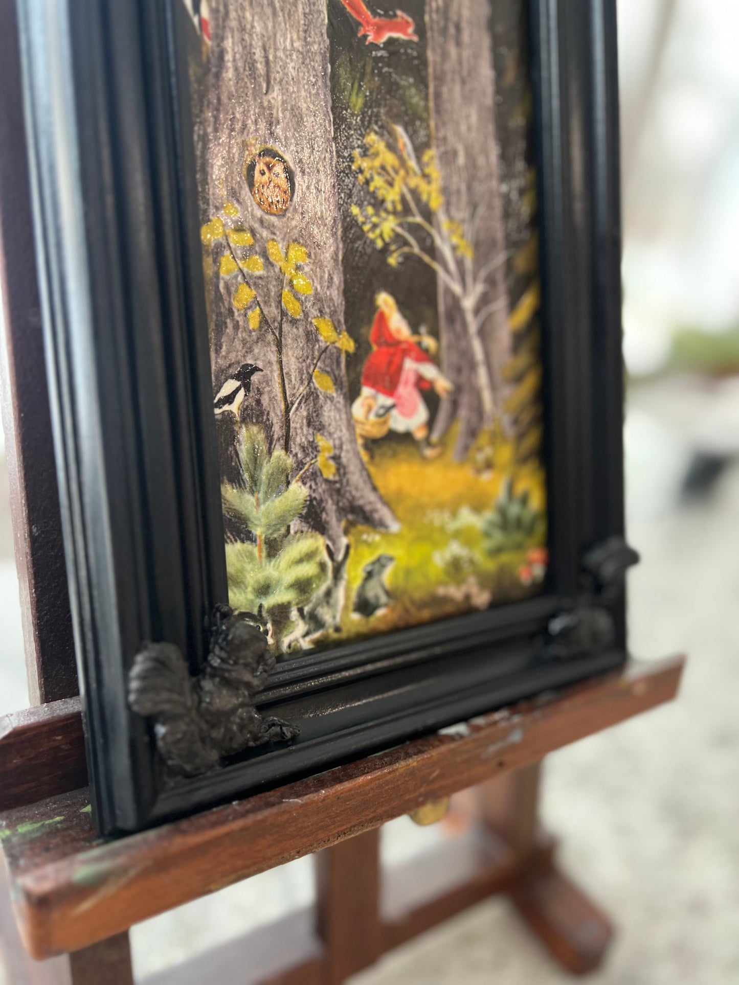 Illustration of Little Red Riding Hood, 7X14 framed page from Vintage Children's Book