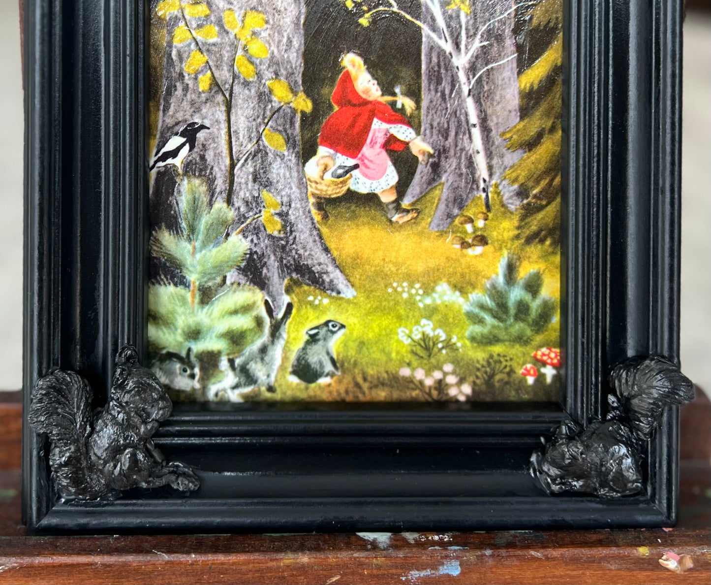 Illustration of Little Red Riding Hood, 7X14 framed page from Vintage Children's Book