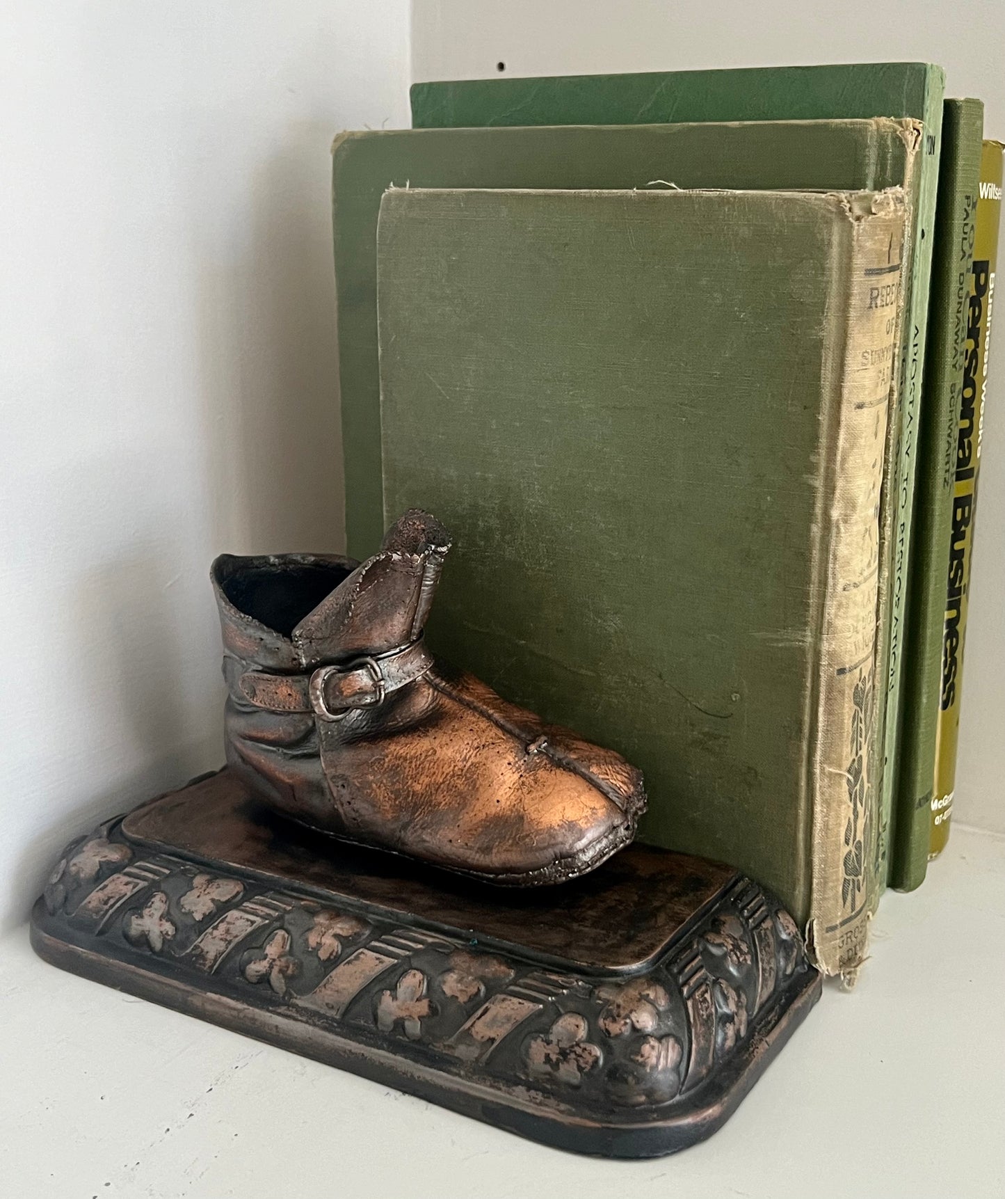 Vintage Bronzed Baby Shoes Book Ends