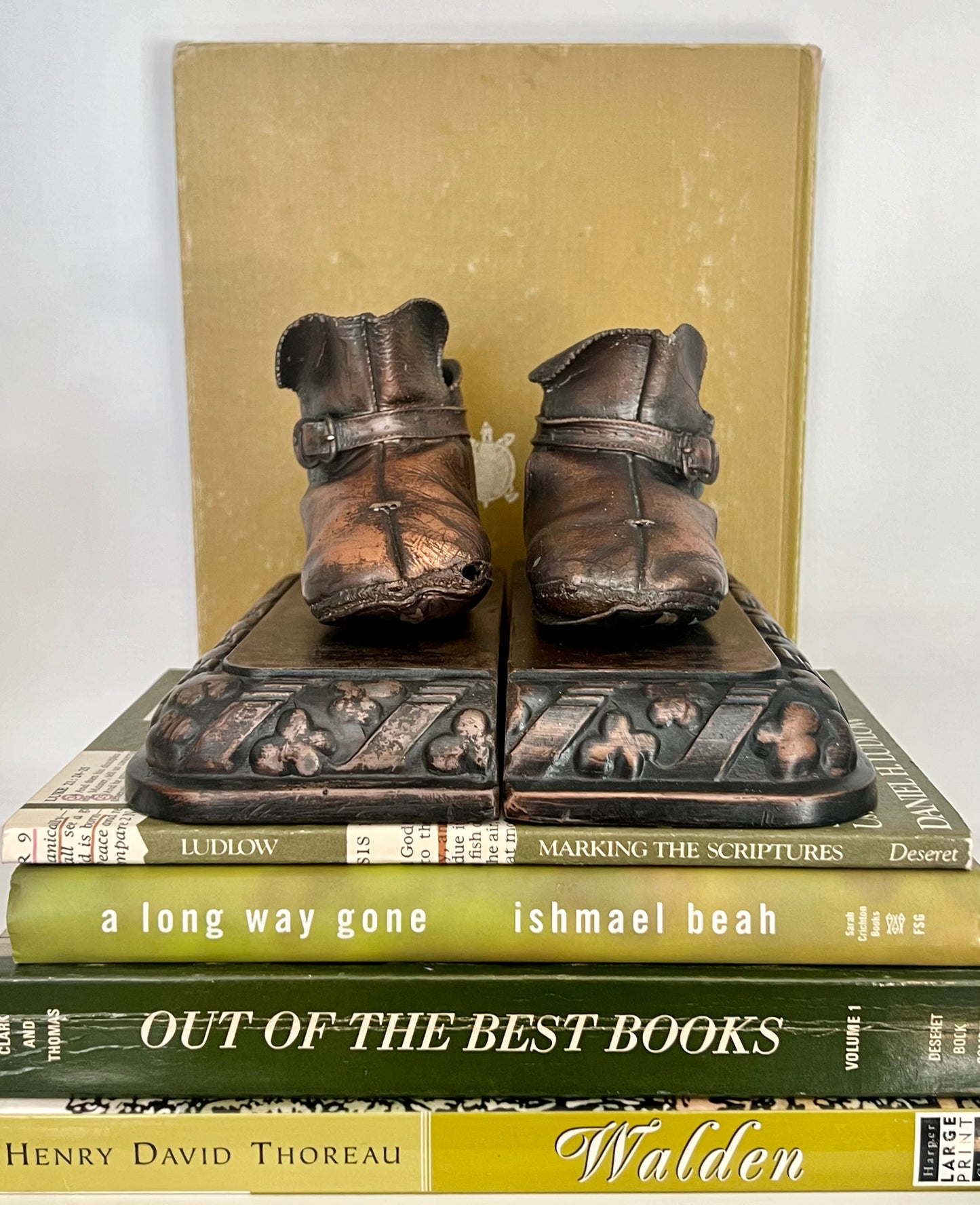 Vintage Bronzed Baby Shoes Book Ends