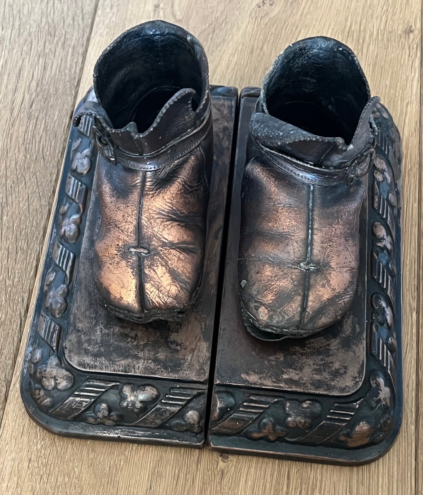 Vintage Bronzed Baby Shoes Book Ends