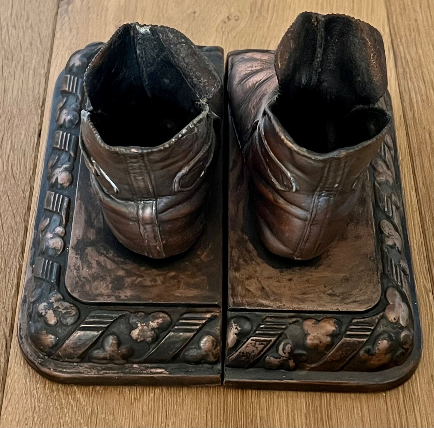 Vintage Bronzed Baby Shoes Book Ends