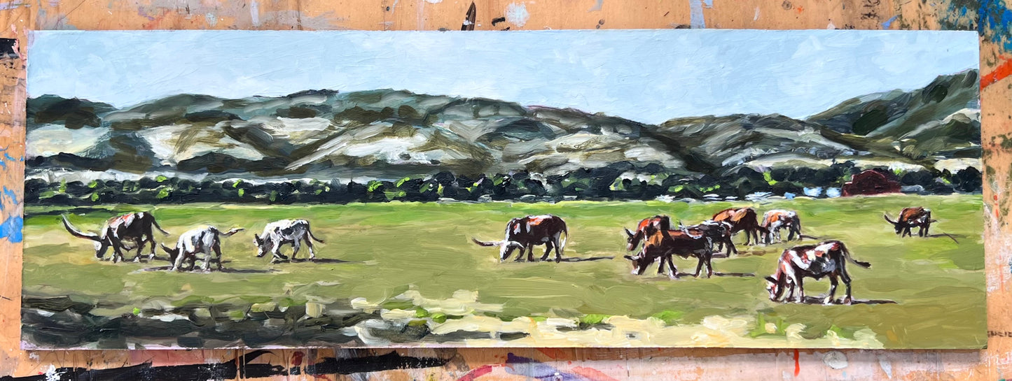 "Out To Pasture" 6x17 oil on board by Tiffiny Shults