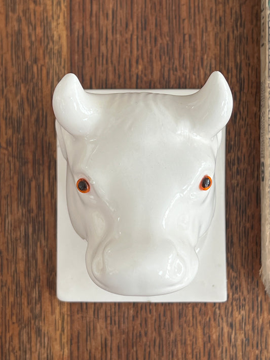 Vintage White Ceramic Cow with Orange Eyes Hook/Hanger