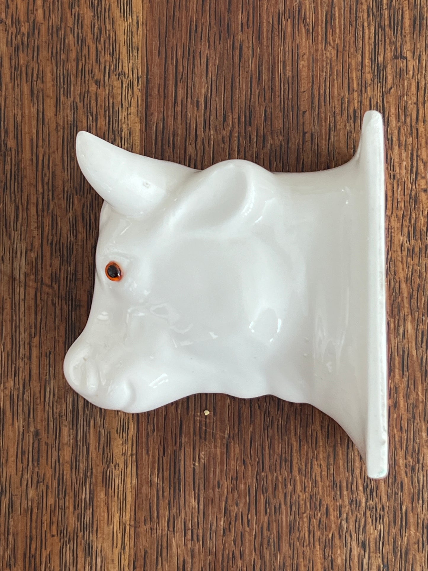 Vintage White Ceramic Cow with Orange Eyes Hook/Hanger