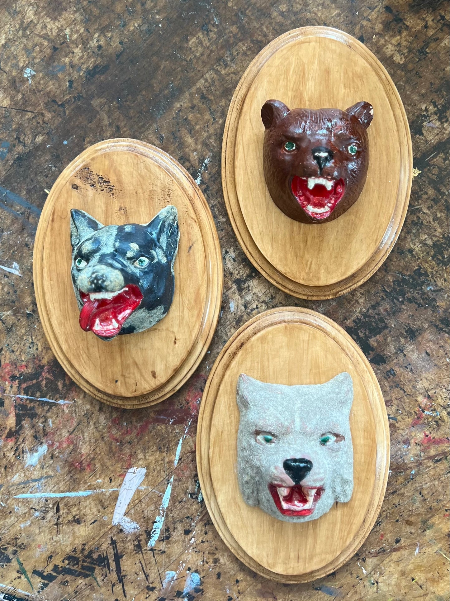 Set of Three Vintage Mounted Animal Heads