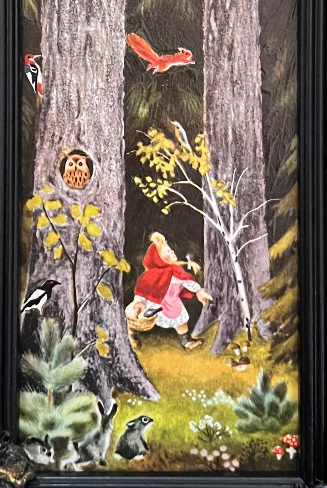Illustration of Little Red Riding Hood, 7X14 framed page from Vintage Children's Book