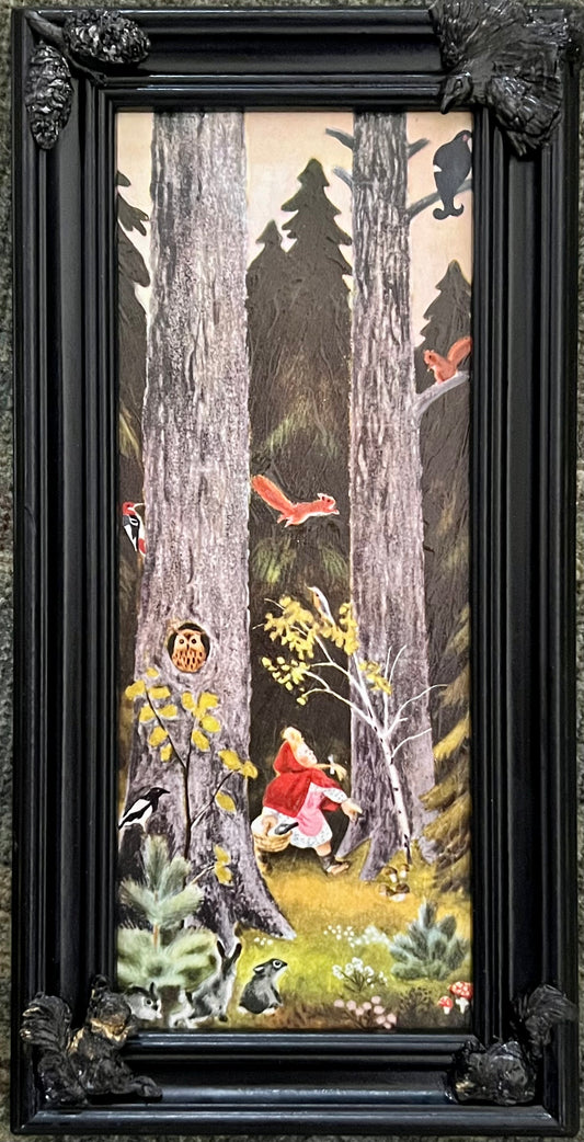 Illustration of Little Red Riding Hood, 7X14 framed page from Vintage Children's Book