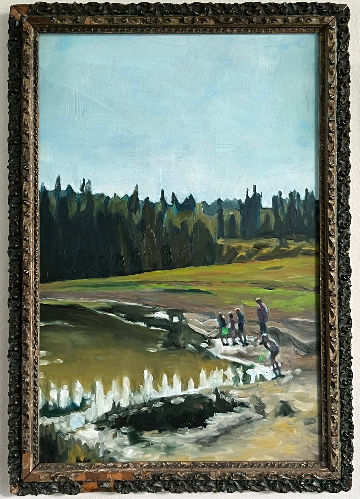 "Family Day at Salamander Lake" 12X20 Oil on Board