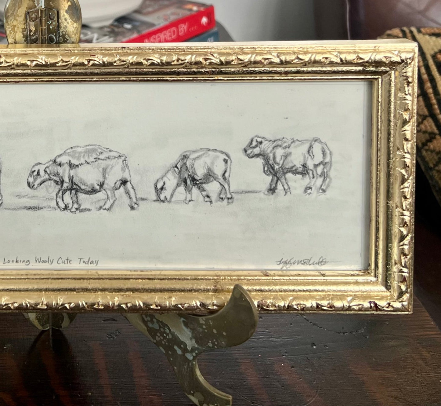 "Looking Wooly Cute Today" 5x13" original pencil sketch