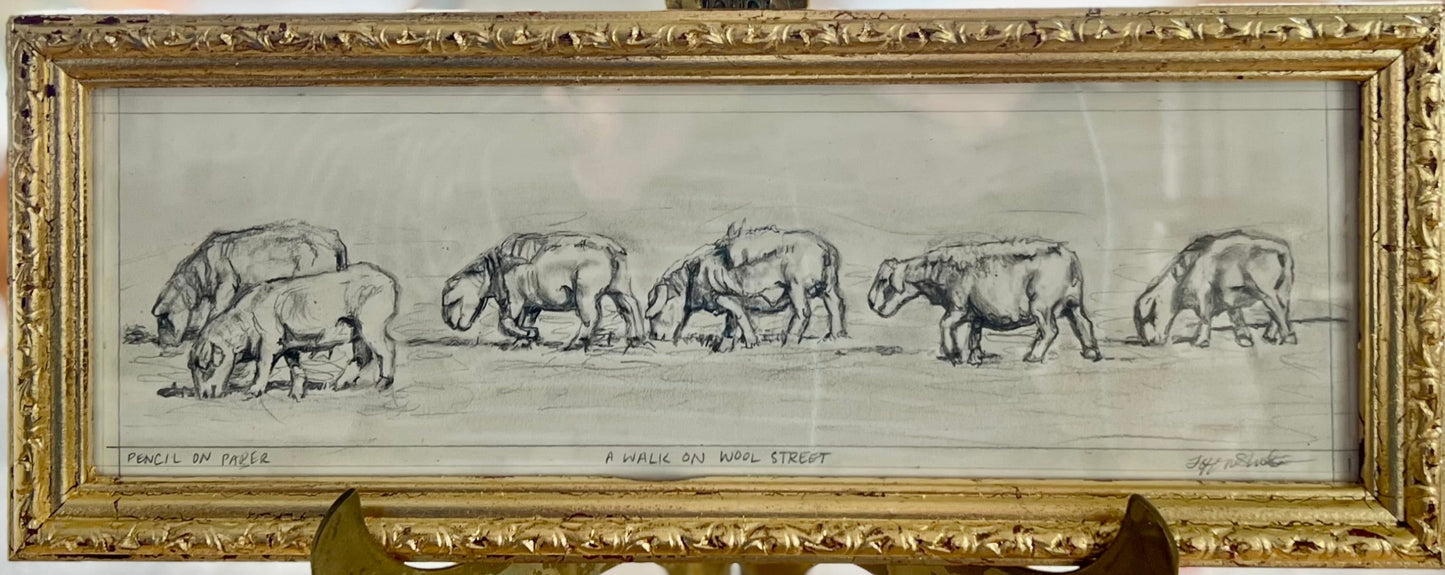 "A Walk on Wool Street" 5x13 original pencil sketch