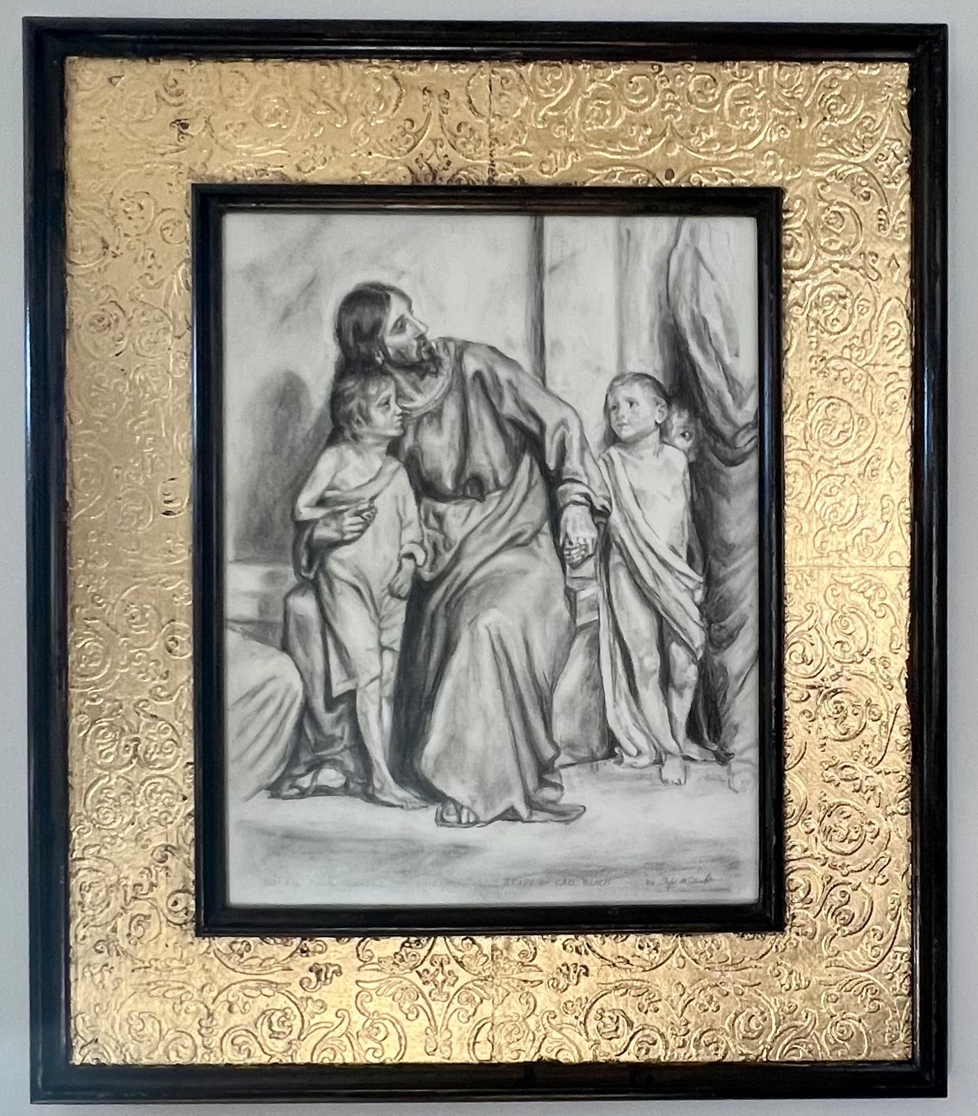 Detail from "Suffer the Children," 18x21 pencil sketch, a study of Carl Bloch