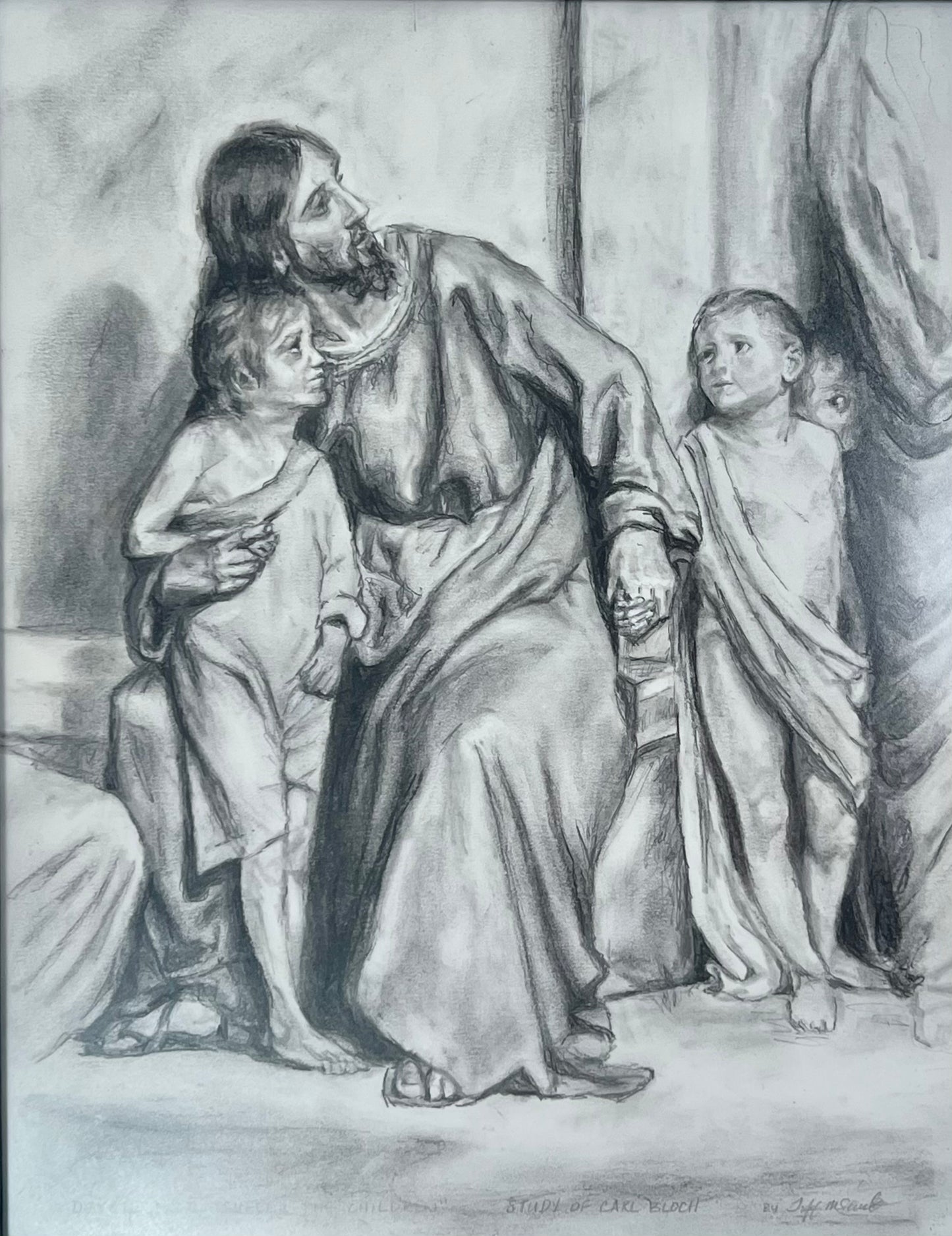Detail from "Suffer the Children," 18x21 pencil sketch, a study of Carl Bloch