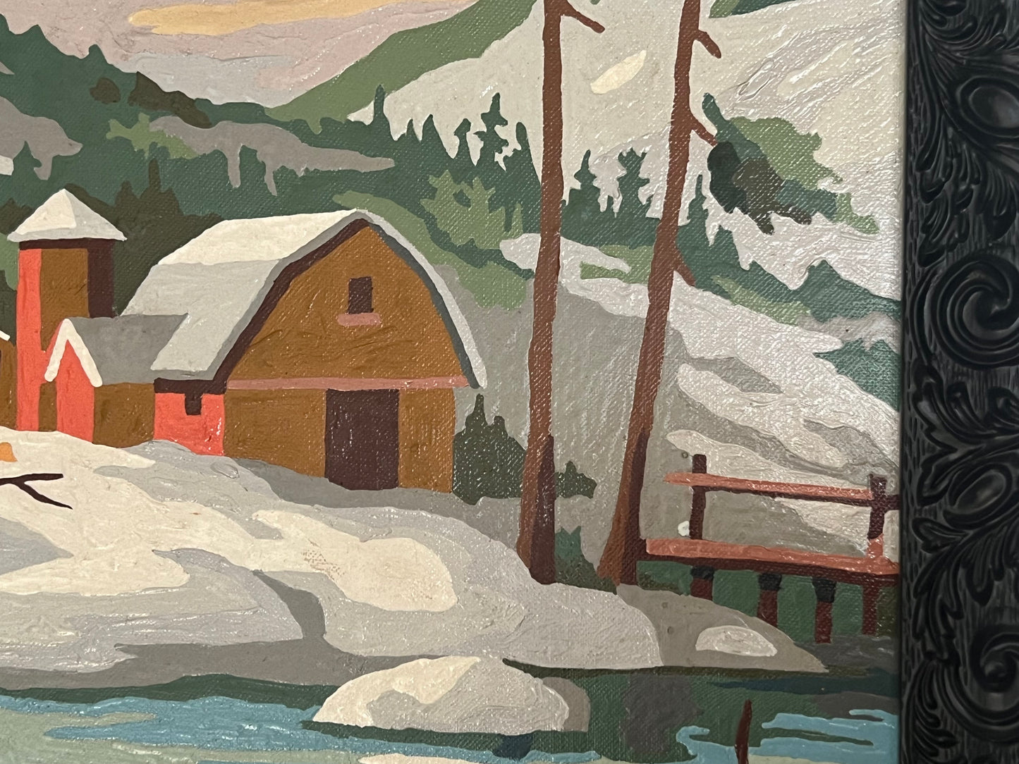 Vintage paint by number barn scene, 18x22" Oil on board