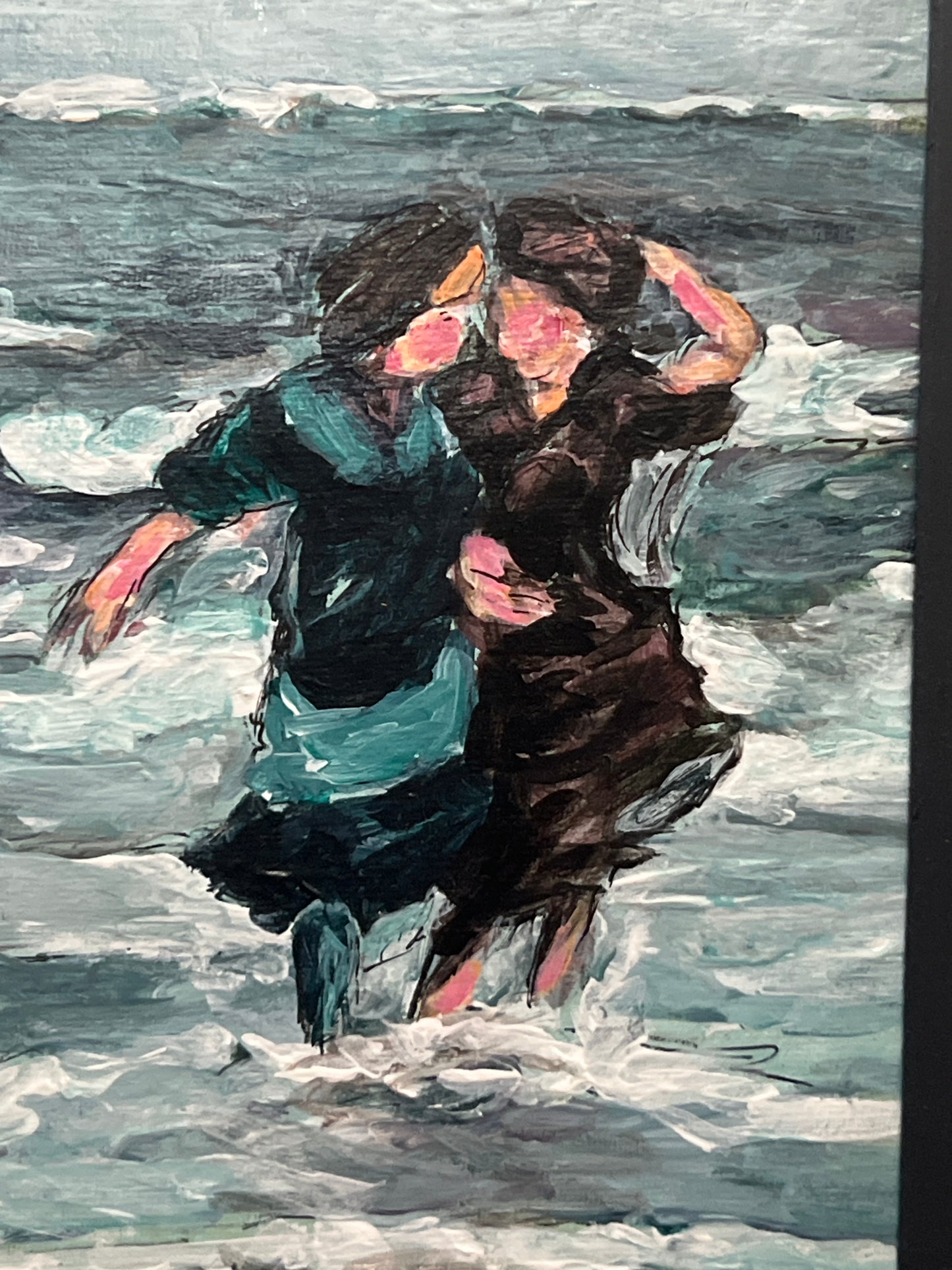 Detail from Beach Scene, 9x9" acrylic, study of impressionist painting