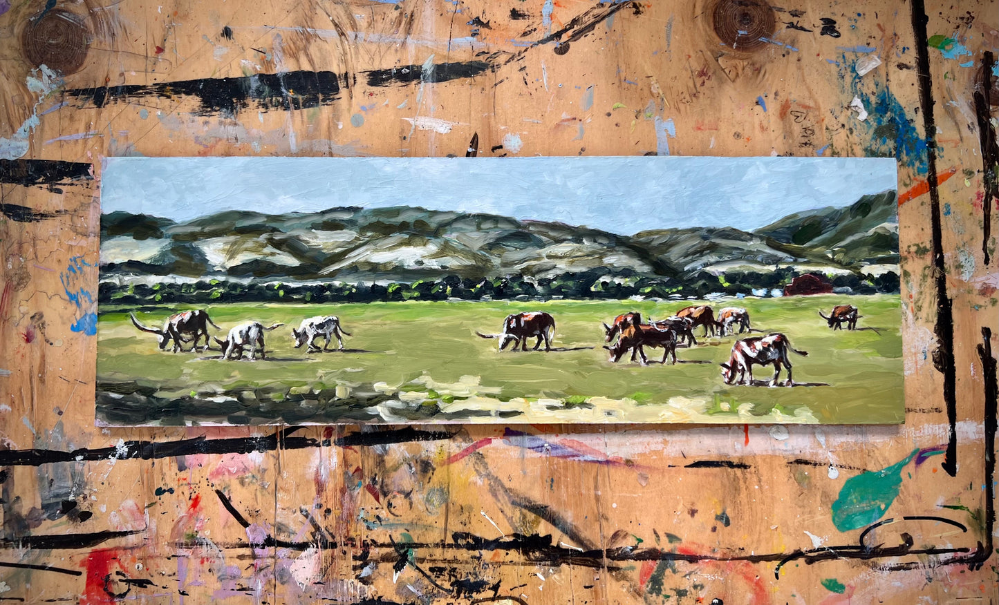 "Out To Pasture" 6x17 oil on board by Tiffiny Shults