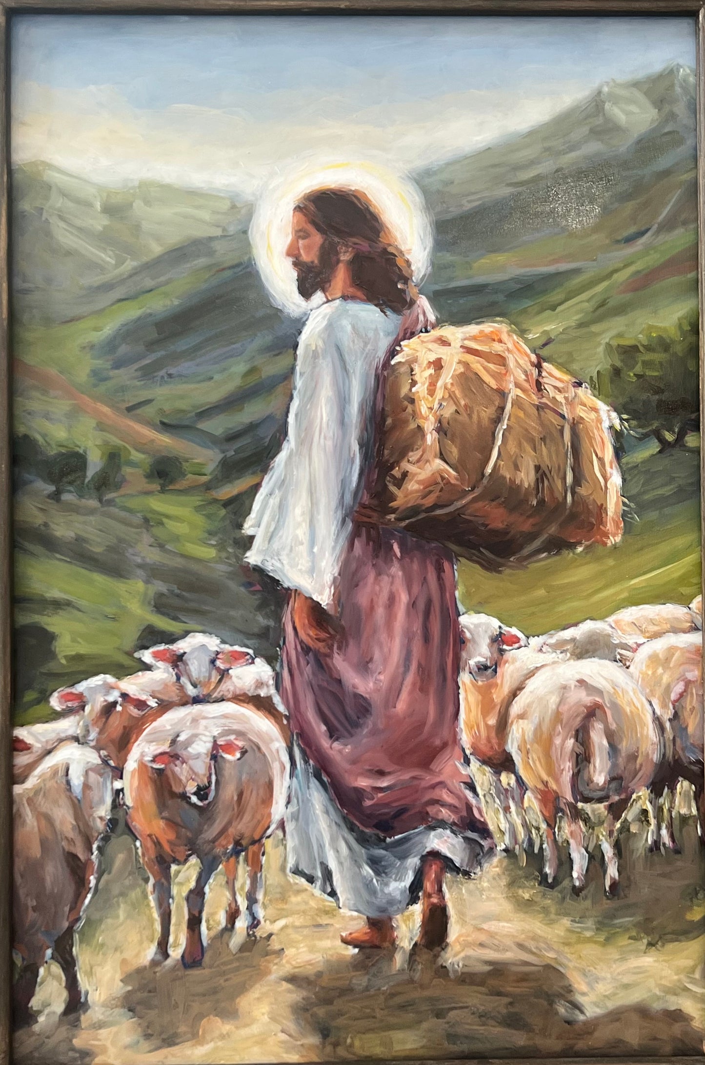 "As the Shepherd Cares for His Lambs" 20x25 Oil on Board