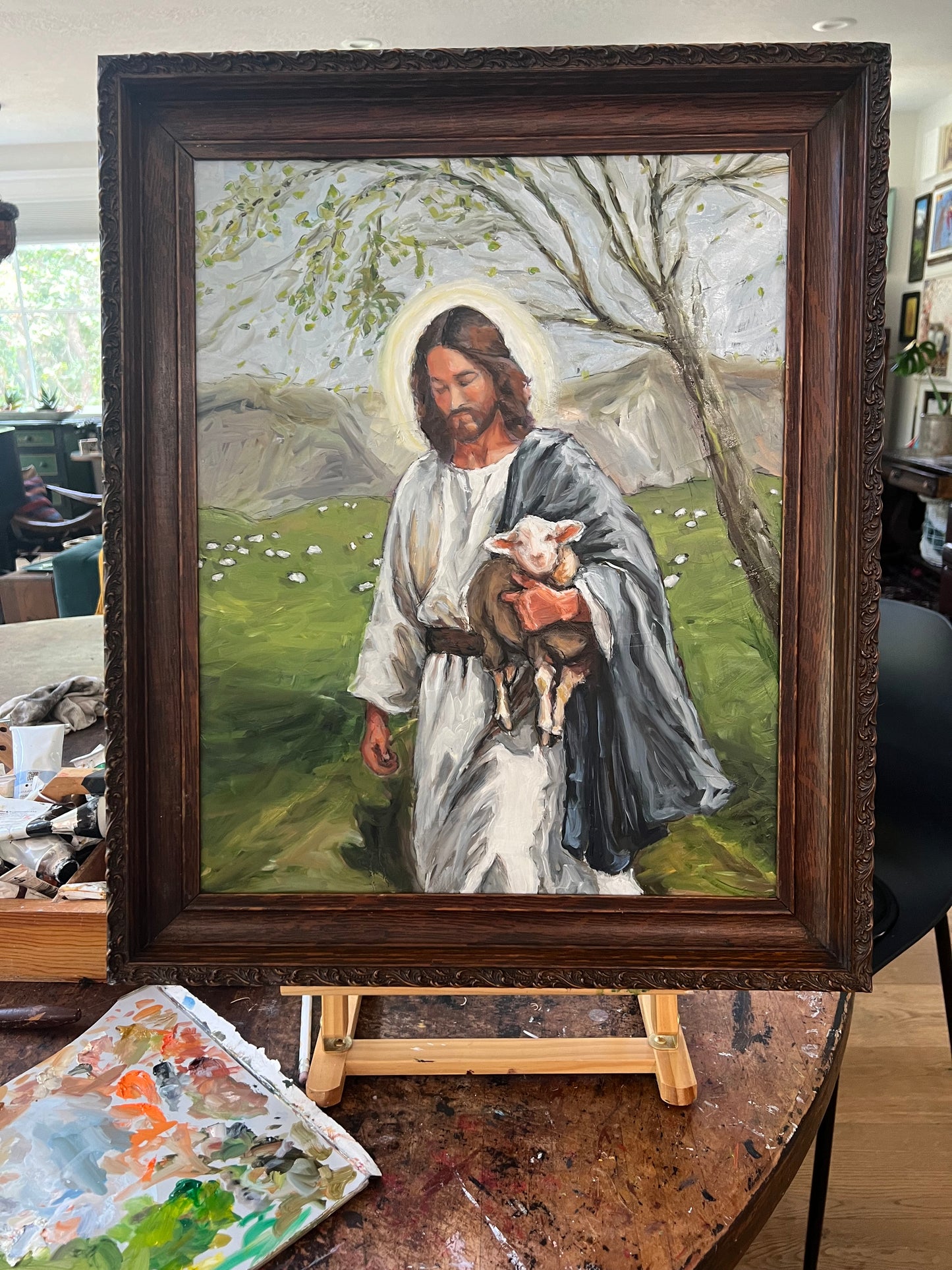 "He Gathers the Lambs in His Arms" 20x24 Oil on Board