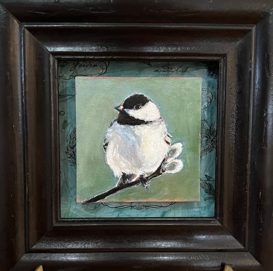 "Little Chickadee" 9x9 oil on stretched canvas