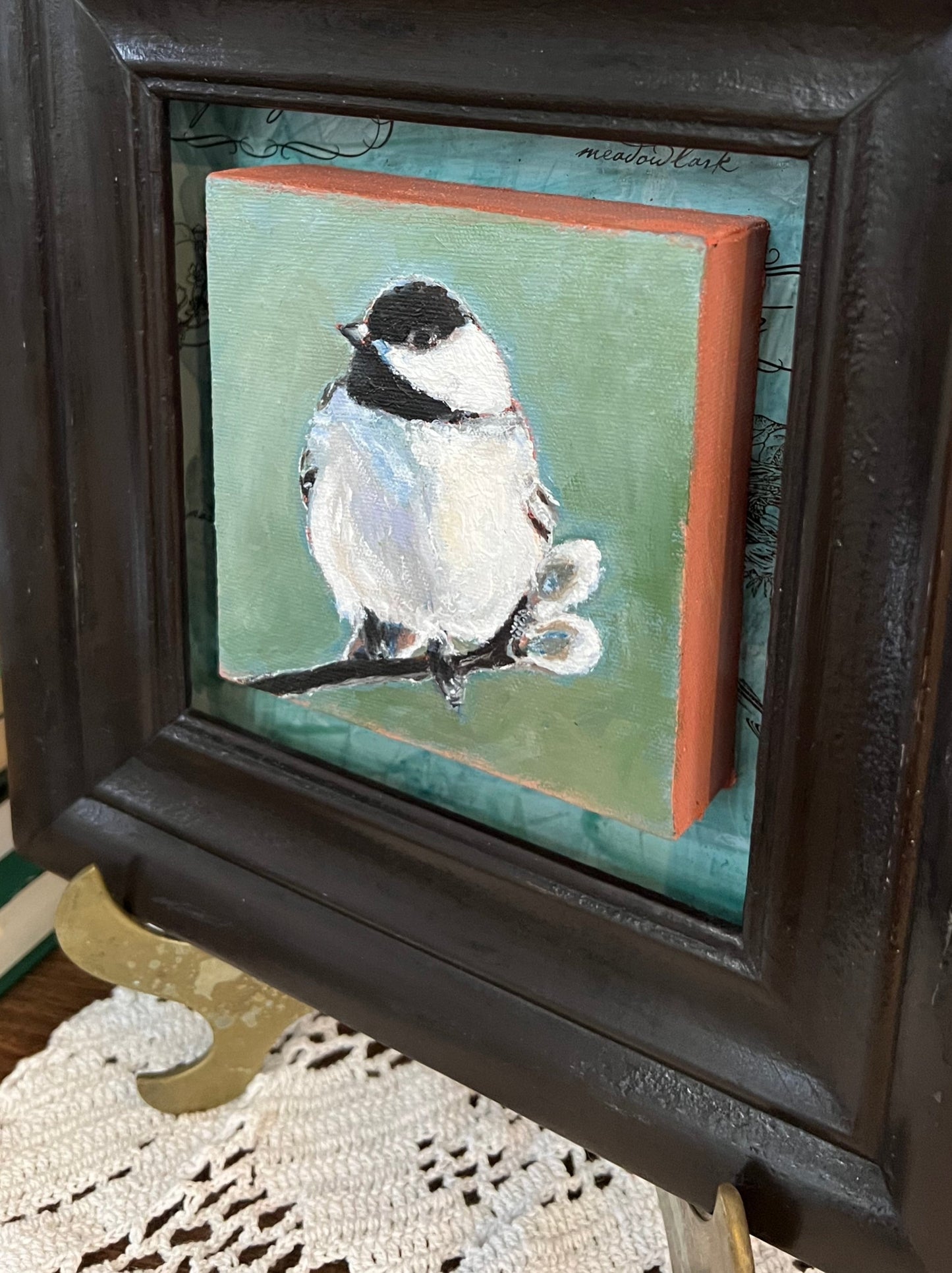 "Little Chickadee" 9x9 oil on stretched canvas